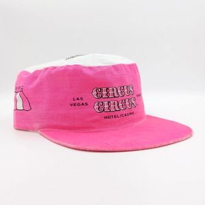 Vintage Circus Circus Painters Hat Biker Cap Casino Las Vegas Reno Pink White